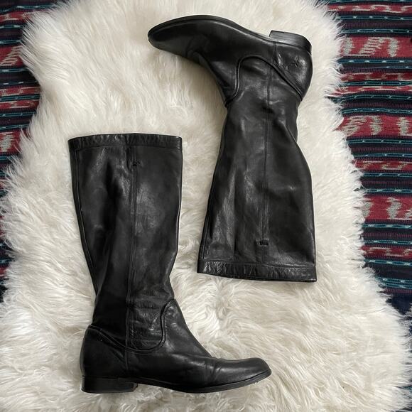 Frye Cindy Slouch Soft Black Leather Tall Pull On Riding Boots Size 8 - Picture 1 of 7